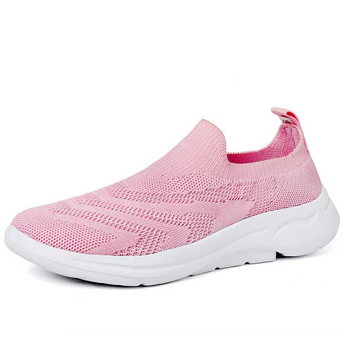 Women's pink flyknit stripe texture accents slip on shoe sneaker 01